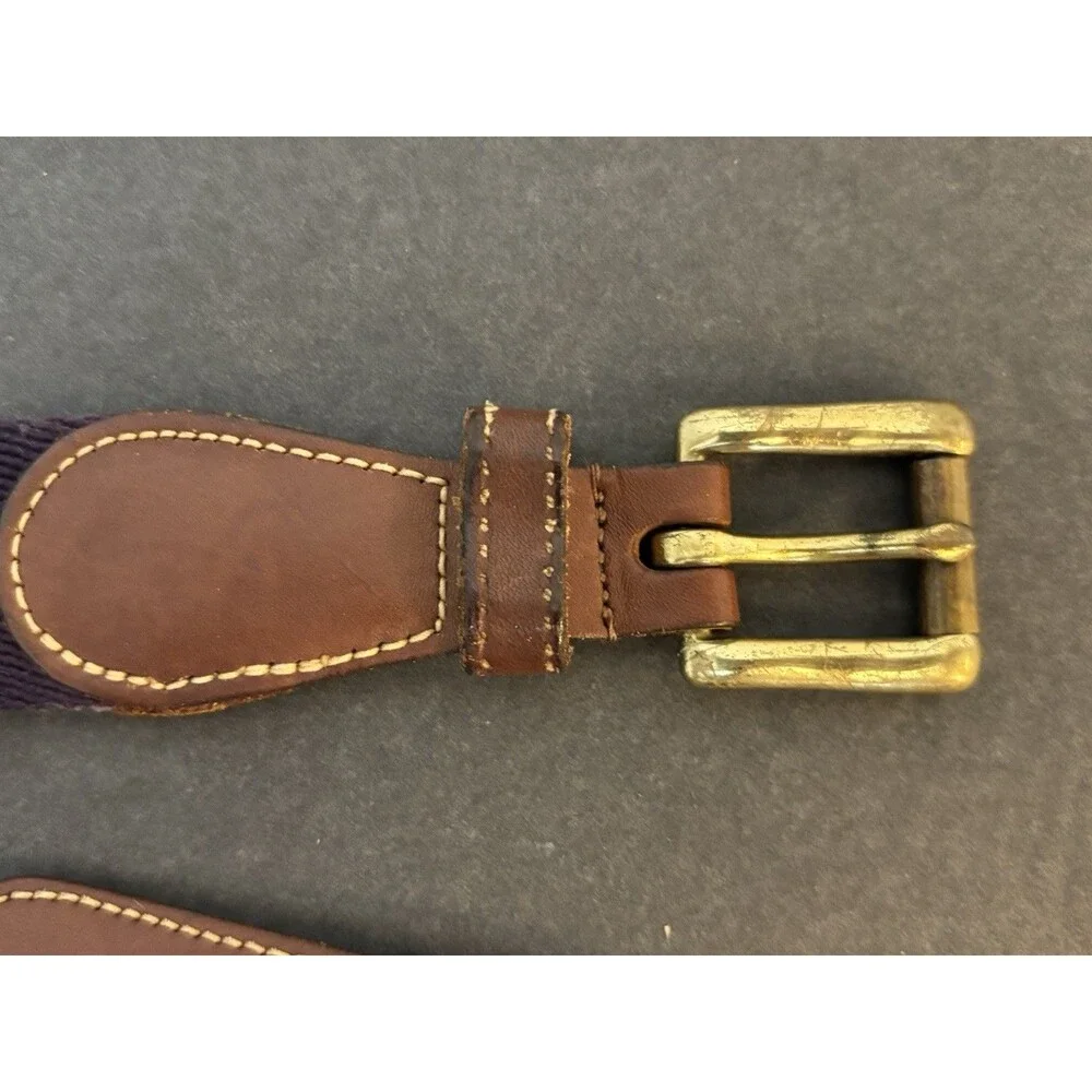 Dooney & Bourke VTG Wool & Leather Belt Size 32 Blue Brown Solid Brass Buckle - Picture 5 of 7